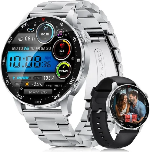 BENYAR SML21-E Smartwatch (3,6 cm, android ios), Smartwatch mit AMOLED Display Telefonfunktion Edelstahlgehäuse Herren