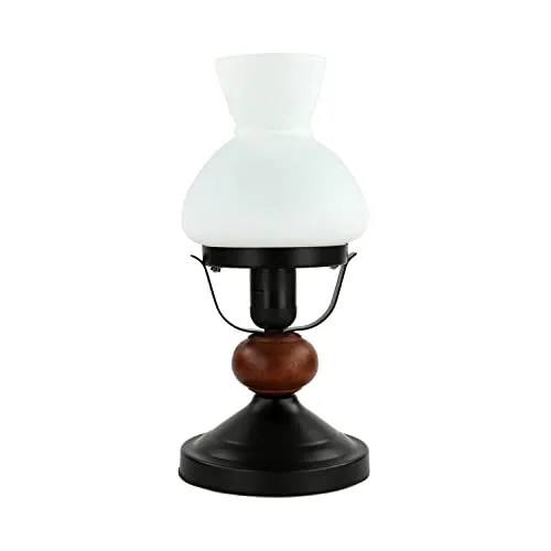 PETRONEL Tischlampe - Rustikale Landhausleuchte aus Glas und Holz - Tischlampen für Wohnzimmer und Schlafzimmer, rustikales Design mit satiniertem Glas und Walnuss Holz, ideal für behagliche Lichtakzente.