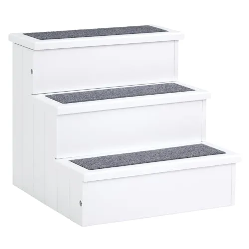 PawHut Haustiertreppe 3 Stufen - Sonstiger Hundebedarf, stabile Tiertreppe aus Tannenholz für kleine bis mittelgroße Hunde, ideal als Einstiegshilfe mit rutschfestem Teppich