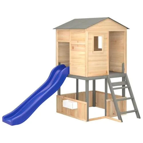 vidaXL Spielturm mit Rutsche und Klettergerüst für Kinder - Spielhäuser aus massivem Tannenholz, robust und wetterfest, ideal für fantasievolle Abenteuer im eigenen Garten!