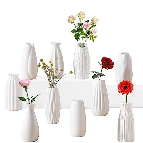 Sameme 12,7 cm weiße Keramikvasen, 10er-Set, kleine Mini-Vasen für Blumen, Tafelaufsätze und Dekoration