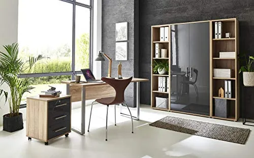 BMG-Moebel.de Büromöbel Set Office Edition Mini - Komplettprogramm für Arbeitszimmer in Sonoma Eiche/Anthrazit hochglanz, inklusive Schreibtisch, Rollcontainer und Aktenschränke, ideal für effizientes Arbeiten und modernen Stil.