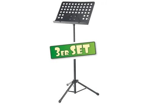 Pronomic Orchesterpult - 3-tlg. Lochblech mit Notenklemmen - Notenständer mit stabilem Stand und abnehmbarer Ablage, ausziehbar von 69 bis 115 cm, ideal für sicheres Spielen auch bei Wind.