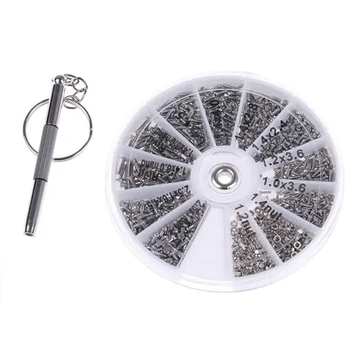 CENPEK 600 Stück Metallmutter-Sortiments-Werkzeug-Set, kleine Schrauben, Reparaturwerkzeug-Set M1, M1,2, M1,4, M1,6 für Uhren, Brillen