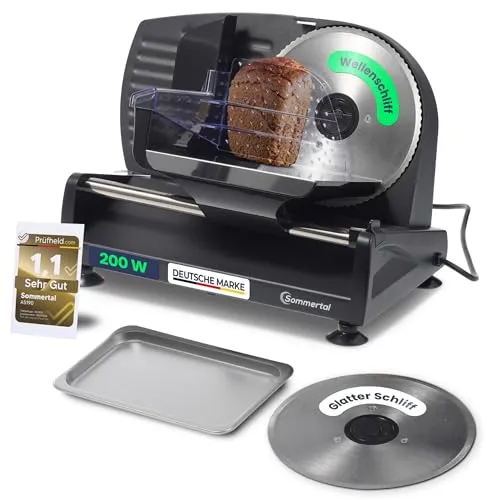 Sommertal Allesschneider AS190 DUAL 200W - Allesschneider mit leistungsstarkem 200W Motor und präziser Schnittstärke von 0-15mm. Ideal für Wurst, Käse und Brot, einfach zu reinigen und sicher in der Handhabung.