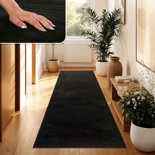 Paco Home Moderner Kuscheliger Wohnzimmer Teppich Kurzflor waschbar flauschig Weich Einfarbig Felloptik zeitlos stilvoll rutschfest pflegeleicht, Grösse:100x200 cm, Farbe:Schwarz