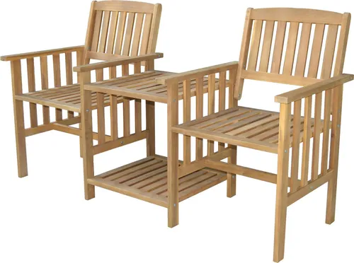 PRESTIGE HOME LIVING OUTDOOR 2-Sitzer-Gartenbank - Bänke aus robustem Akazienholz mit klappbarem Beistelltisch, ideal für entspannte Stunden im Garten und wetterfest für lange Haltbarkeit.