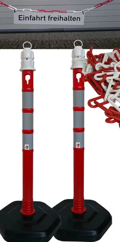 Kunststoff Kettenpfosten 2er Set Duo inkl. Warnschild 5m Kette