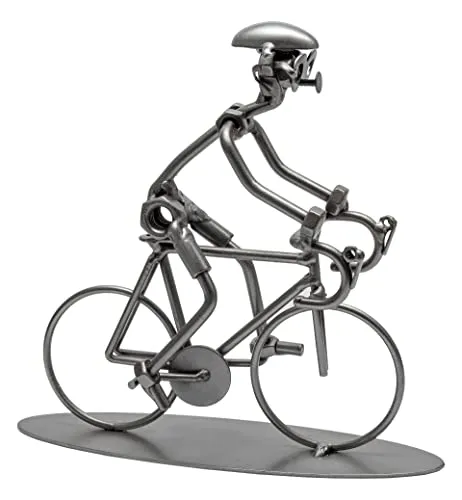 STEEMO Original Schraubenmännchen Figur: Radfahrer Rennrad - Fahrrad Geschenk Metall-Deko, Handarbeit, Stahl, grau 21x6x20 cm
