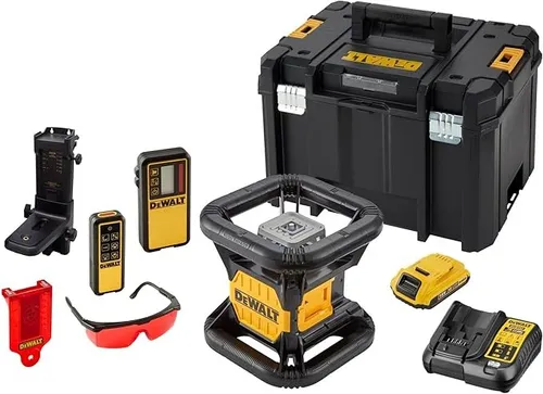 DeWalt 18V Akku 2-Punkt Rotations-Laser DCE079D1R - Messgeräte – Selbstnivellierender Rotationslaser mit hoher Reichweite bis 600m, ideal für präzises Arbeiten in großen Bereichen. Inklusive umfangreichem Zubehör für sofortigen Einsatz.