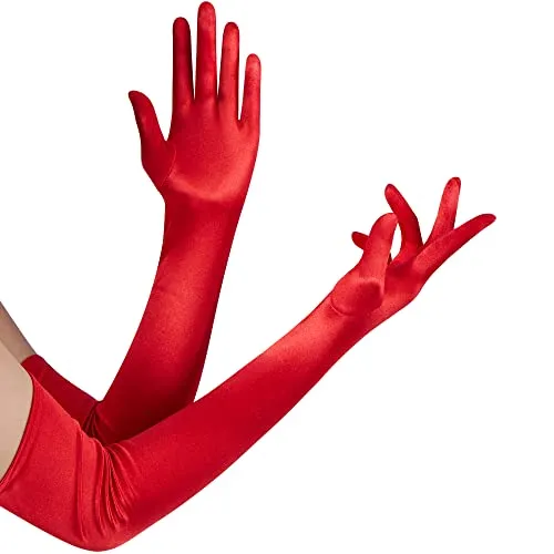 Spooktacular Creations Lange Opera Party 20er Jahre Satin Handschuhe Dehnbare Erwachsenengröße für Halloween Party Dress Up, Abendkleid, Hochzeit, Rollencosplay (Rot)