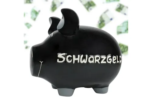 matches21 HOME & HOBBY Spardose Große lustige Spardose Sparschwein SCHWARZGELD schwarz 17 cm, Keramik Sparbüchse - Gummistopfen zum Öffnen