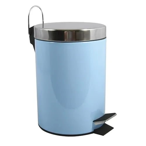 MSV - Kosmetikeimer fürs Bad - Edelstahl mit herausnehmbarem Inneneimer - Stylischer Treteimer - Kompakt und Praktisch - Pastellblau - 3L