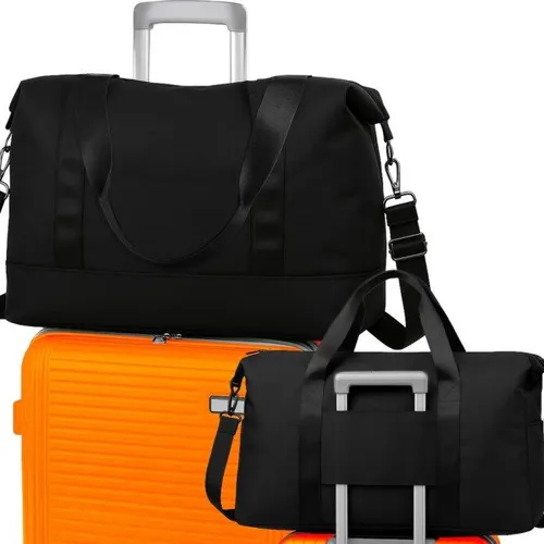 Reisetasche Tasche Schultergurt Pad Abnehmbar, 3 Fächer, Duffle bag Travel Bag Sporttasche Handgepäc, Fussballtasche, Schwarz, Fitnesstasche Retoo