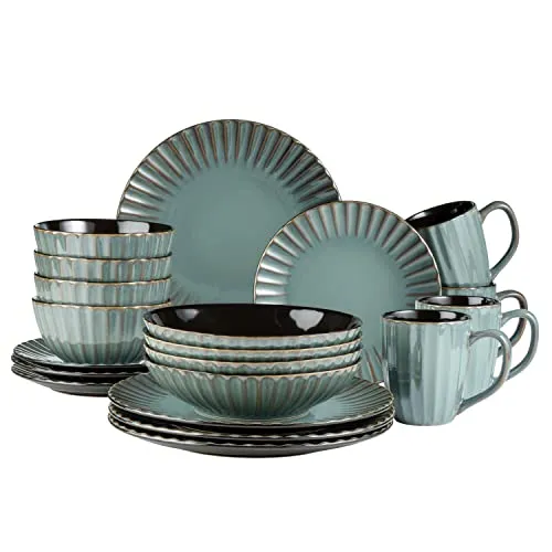 MÄSER 931964 Serie Confino - 20-teiliges Geschirr Set für 4 Personen, modernes Vintage Design in Petrol mit schwarzen Akzenten, mikrowellengeeignet und spülmaschinenfest