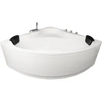 Basera Eck-Badewanne Malai 150 x 150 cm mit Wasserfall und LED-Ambiente - Elegante Eck-Badewanne für 2 Personen mit 7-farbigem LED-Lichtspiel und gepolsterten Kopfstützen. Genießen Sie ein entspannendes Bad in hochwertigem Sanitäracryl, das optimale Wärmespeicherung bietet.