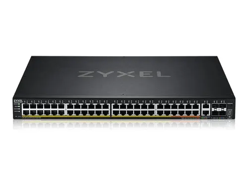 ZyXEL XGS2220-54FP Switch - L3-Zugang mit NebulaFLEX Cloud - Managed Switch für Desktop oder Rackmontage, bietet 48 Gigabit Ethernet Ports und 6 x 10 Gigabit Uplink mit leistungsstarkem PoE++ (960 W) für optimale Netzwerklösungen.