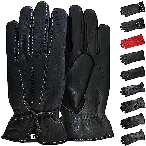 German Wear Damen Lederhandschuhe Lammnappa Handschuhe echtleder winter Handschuhe Gl-18 Schwarz - L=8 Handumfang 22cm