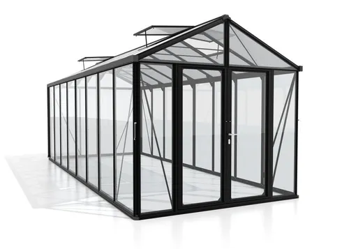 Vitavia Gewächshaus Zeus Comfort 15700, ESG/HKP, schwarz - Garten-Zubehör: Hochwertiges Gewächshaus mit 15,7 m² Fläche, stabiler Konstruktion und komfortabler Doppelflügeltür für einfaches Gärtnern und optimale Pflanzenpflege.