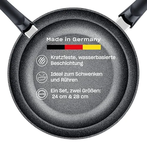 Fissler Adamant Classic Pfannen-Set 2-teilig (24 + 28 cm) - Pfannen-Set mit kratzfester Siliziumkarbid-Beschichtung und Cookstar Allherdboden, ideal für alle Herdarten – für energiesparendes und knuspriges Braten.