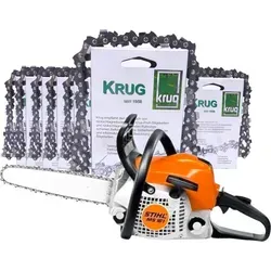 Stihl MS 182 Motorsäge Set mit 20 Profi C Sägeketten - Benzinmotorsäge MS 182 (1,6 kW) für präzises Brennholzsägen und Baumfällen. Set enthält 20 Profi C Sägeketten für optimale Schnittleistung und Langlebigkeit.