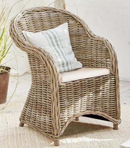 Sessel Rattansessel Stuhl Esszimmer handgeflochten Sitzkissen Garten Terrasse