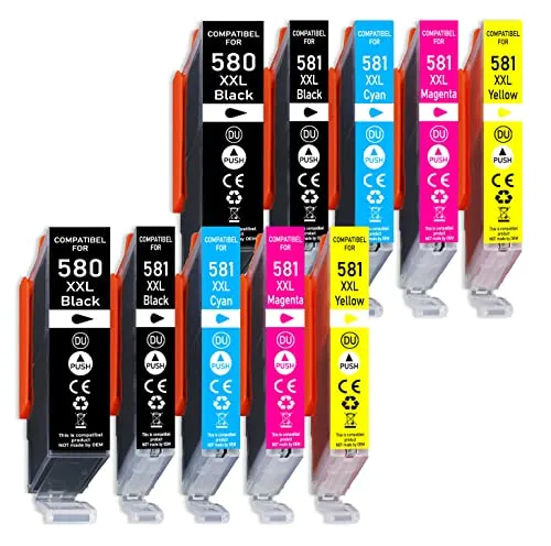 Druckerparadies 10er Multipack für Canon 580 581 XXL Druckerpatronen - Tintenpatronen Set (10-tlg.) für Canon-Drucker, hohe Kapazität für selteneres Auswechseln und hervorragende Druckqualität, ideal für umweltbewusste Nutzer.