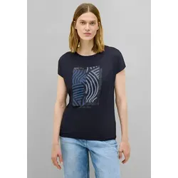 T-Shirt CECIL, Damen, Gr. XL (44), blau (urban dunkelblau), Web, 50% Baumwolle, 50% Modal, bedruckt, normal normal, U-Boot-Ausschnitt, abgesteppt, Shirts T-Shirt, Feel Good Fit
