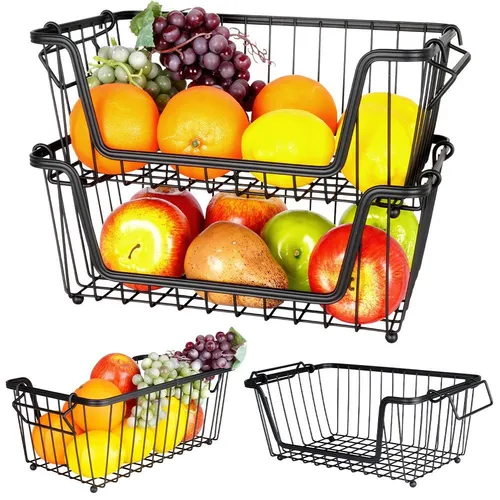 Obstkorb Loft-Korb für Obst und Gemüse Aufbewahrungskorb Metall schwarz 2er-Set