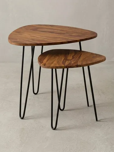 KADIMA DESIGN Satztisch Design Satztisch Massivholz Metall Beistelltisch 2er Set Klein Modern (Metallgestell, Schmaler Sofatisch Ablagetisch), Couchtisch Set 2 Holz Tische, Massivholz Wohnzimmertisch