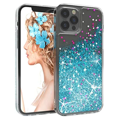 EAZY CASE Hülle kompatibel mit iPhone 12/12 Pro Schutzhülle mit Flüssig-Glitzer, Handyhülle, Schutzhülle, Back Cover mit Glitter Flüssigkeit, TPU/Silikon, Transparent/Durchsichtig, Blau