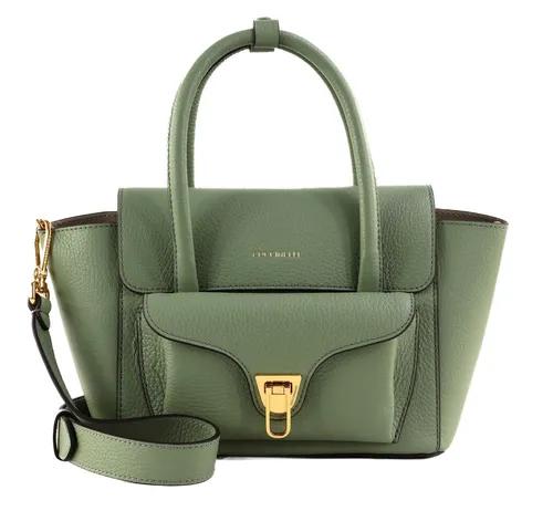 COCCINELLE Double Beat Grained Leather Handbag Handtasche Greenery mint
