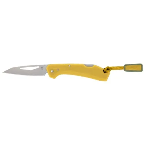 Gerber Taschenmesser mit Zugband, LST Mini, 440A Wharncliffe-Edelstahlklinge, Griffschalen aus glasfaserverstärktem Nylon, Klingenlänge: 4,8 cm, Gelb, 1074532