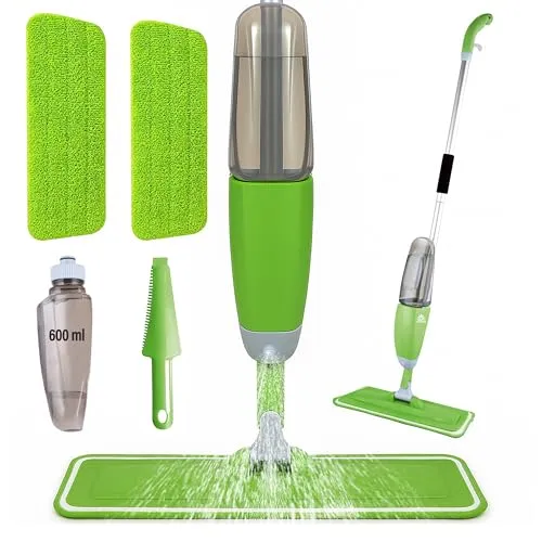 ARSUK Bodenwischer mit Sprühfunktion, Nachfüllbare 600ml Flasche und 2 Ersatzpads für schnelles Reinigen von Holz, Marmor, Laminat und Fliesen