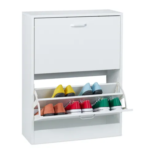 Schuhschrank Schuhkipper Aufbewahrung weiß - Schmaler Schuhschrank für Flur & Diele, bietet platzsparende Schuhaufbewahrung mit bis zu 5 kg pro Fach – ideal für kleine Räume.