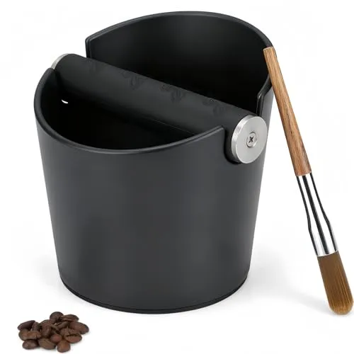 CHDEXU Abklopfbehälter für Siebträger Klein Espresso Kaffee Knock Box mit Kaffeepinsel, Schwarz Kaffeesatz-Klopfbox mit abnehmbarem Klopfstab, Abklopfbehälter mit rutschfester Unterseite