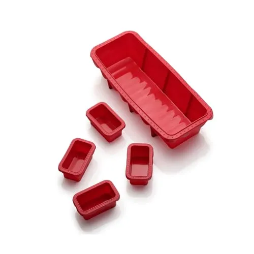 Coolinato - Silikon Backform Kastenform 5er Set für Königskuchen & Brot - rechteckig Grau - Antihaft Silikonform 31x13 cm & 4x 9x5,5 cm Formen backofenfest bis 230°C & antihaft inkl. tollen 4 Rezepten