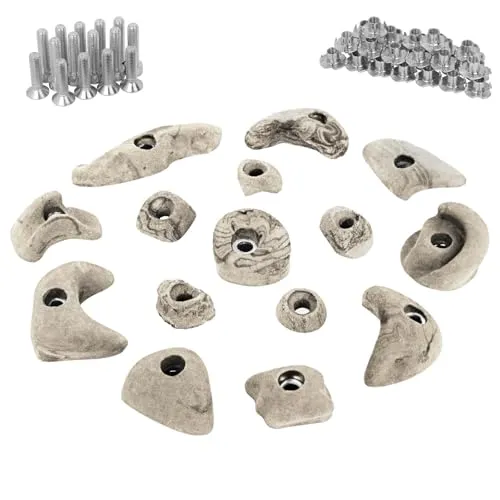 ALPIDEX 15 Klettergriffe | Starterset | Inklusive Schrauben, Einschlagmuttern | Klettersteine | Größen L, M, S | Verschiedene Formen Größen | Klettergriffset, Farbe:weiß-meliert