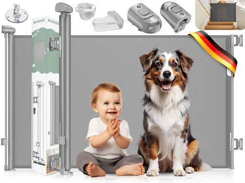 KIDIZ Türschutzgitter Treppenschutzgitter ausziehbar bis 140cm für Kinder, Babys & Haustiere (Schutzgitter für Treppen & Türen inkl. Bodenanker & Montagezubehör), Raumtrennung Absperrgitter kindersicheres Treppengitter