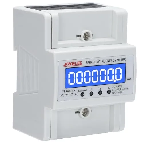 JOYELEC Dreiphasenzähler 3 Phasen 4Leiter 3x230V/400V 5–100A 50/60Hz Impulszähler Stromzähler digitaler LCD kalibriertes Stromverbrauchsmesser für DIN Hutschiene