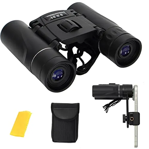 FLYAMAPIRIT Mini Fernglas Teleskop Faltbares 8X21 HD Fernglas mit Smartphone-Adapter, Tragegurt und Aufbewahrungstasche für Vogelbeobachtung, Konzerte, Oper, Sport und Reisen