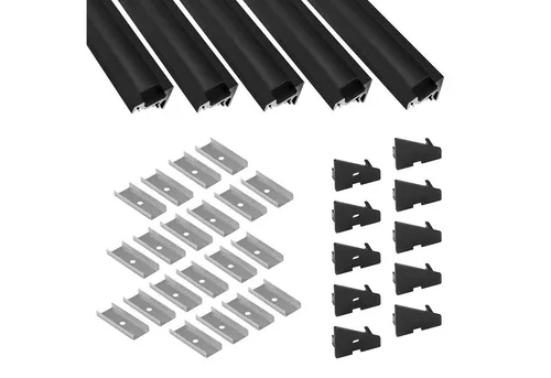 tktrading24 LED-Stripe-Profil 5x A20 LED Profil 2m - Schwarz inkl. Abdeckung, Halter & Endkappen