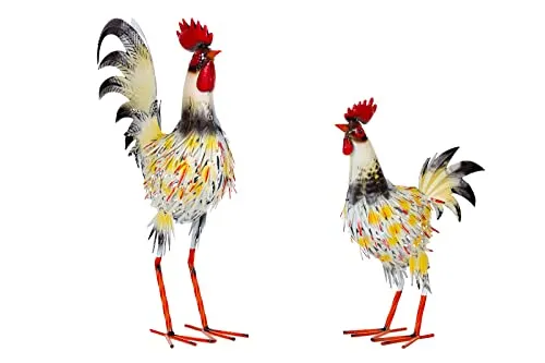 Metall Figurenpaar Hahn und Henne Set W-G 47/48 - Wetterfestes Gartendekorationsset aus hochwertigem Metall, bestehend aus detailreich gestalteten Figuren von Hahn (52 cm) und Henne (40 cm), ideal für Garten und Innenräume.