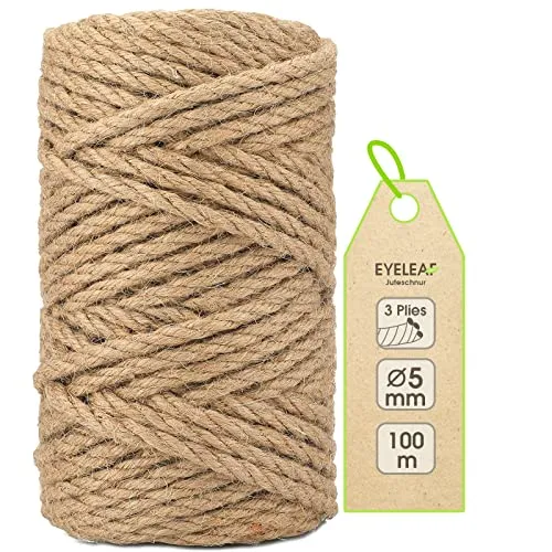 Garten Juteschnur 5mm Dicke,Bindegarn,Gartenschnur, Bastelschnur Kordel Rolle mit 100m,100% Jutegarn Naturfarbe