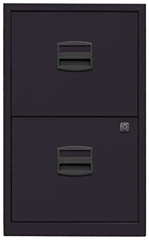 BISLEY Home PFA 2 Hängeregistraturschrank schwarz - Hängeregistraturschrank aus Stahl mit 2 Schubladen, ideal für A4-Unterlagen, inklusive Auszugssperre und Beschriftungsfenster für optimale Organisation.
