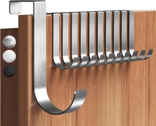 Menz Türhaken zum Einhängen, 10er Set in Silber - Edelstahl Kleiderhaken Tür, einzeln verwendbare Haken zum Einhängen in J-Form, stabile Türgarderobe mit hoher Tragkraft, Türhakenleiste