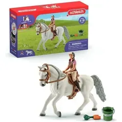 Reiter auf Lipizzanerstute Figur - Realistischer Reiter und Stute mit Eimer und Sattel, Schleich 41433 Horse Club
