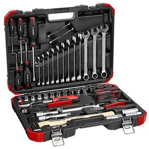GEDORE red Steckschlüsselsatz 61tlg 1/2 Zoll - Werkzeug-Set mit 12-kant Steckschlüsseln, ideal für KFZ-Arbeiten; enthält hochwertige Werkzeuge wie Knarre, Hammer und Zange für vielseitige Anwendungen.