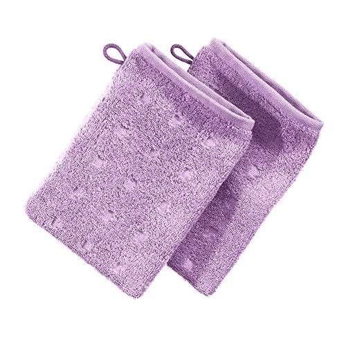 Möve Waschhandschuh Quadretti 2er-Pack Walk-Frottier Viola Größe 15x20 cm