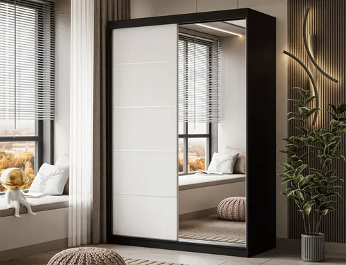 Kleiderschrank CAMARO II PLUS 150 cm mit Spiegel in schwarz von Lukmebel